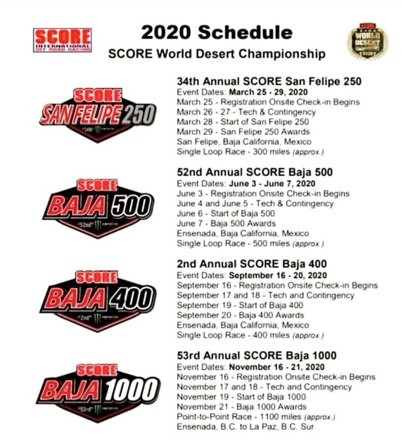 BajaNomad SCORE 2020 Race Schedule Powered by XMB